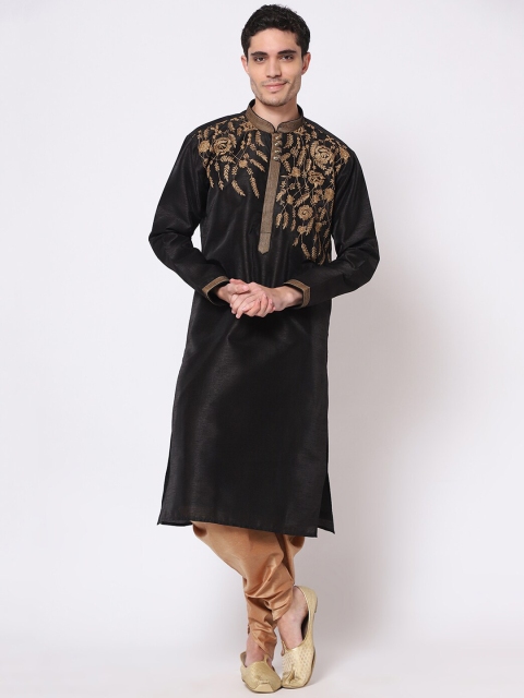 

TORO Men Black Floral Embroidered Mirror Work Anarkali Kurta
