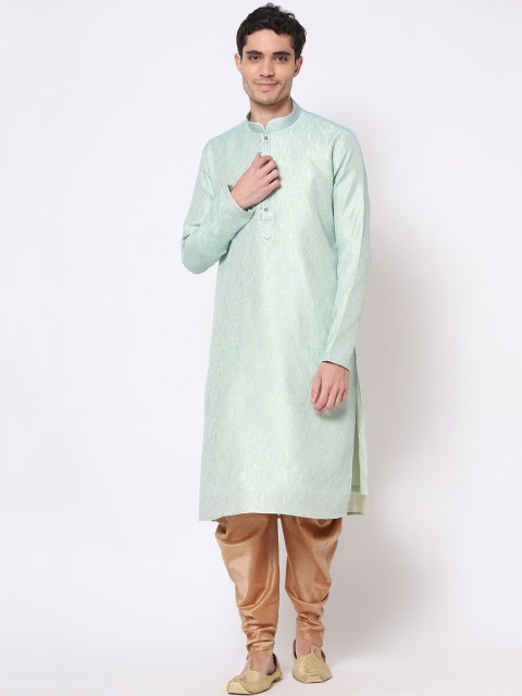 

TORO Men Sea Green Embroidered Cold-Shoulder Sleeves Mirror Work Pathani Kurta