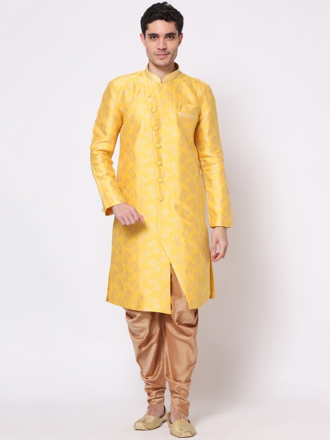

TORO Men Yellow Floral Yoke Design Flared Sleeves Anarkali Kurta