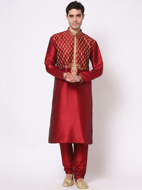 

TORO Men Maroon Thread Work Kurta