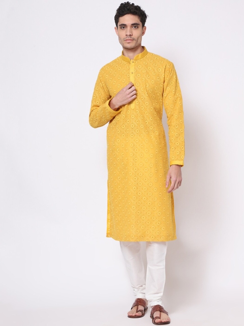 

TORO Men Yellow Ethnic Motifs Printed Georgette Anarkali Kurta
