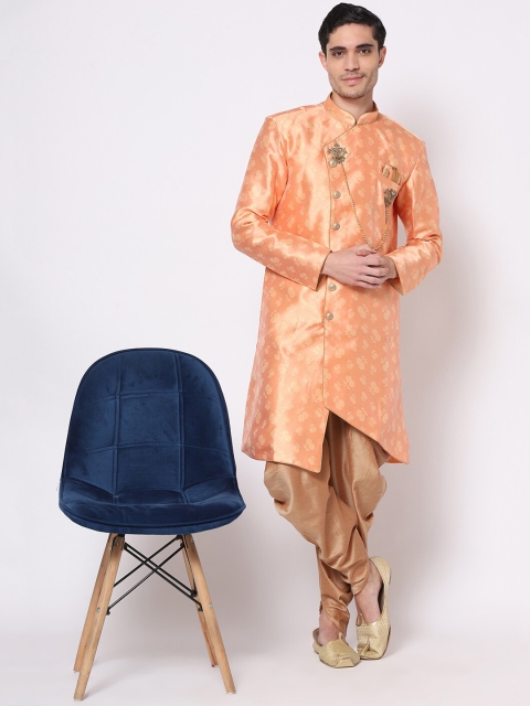 

TORO Men Peach-Coloured Geometric Chikankari Kurta