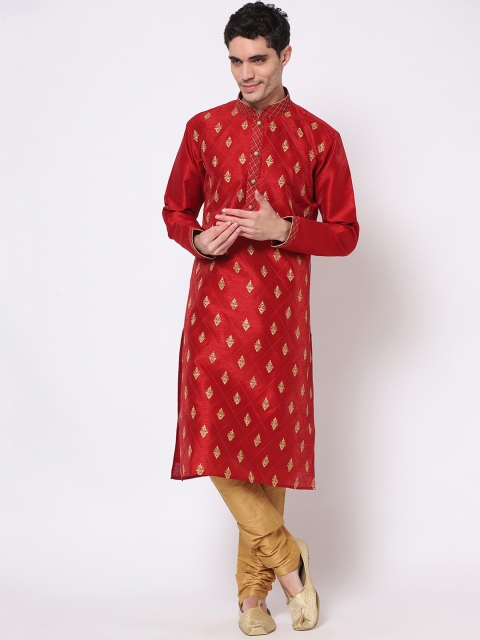 

TORO Men Maroon Thread Work Kurta