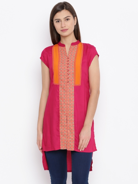 

Fusion Beats Women Magenta Printed High-Low Tunic