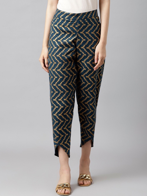 

DECKEDUP Women Navy Blue Printed Relaxed Slim Fit Trousers