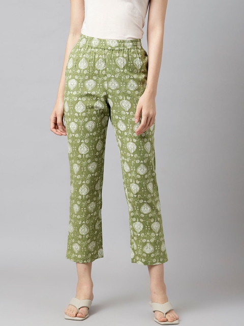 

DECKEDUP Women Green Floral Printed Relaxed Trousers