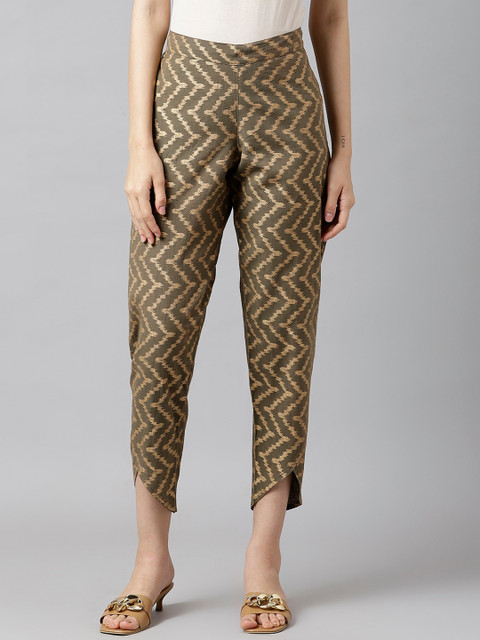 

DECKEDUP Women Olive Green Printed Relaxed Slim Fit Ethnic Trousers