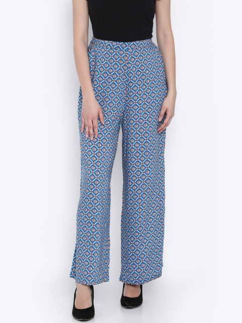 

Fusion Beats Women Blue Printed Parallel Trousers