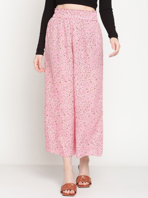 

COASTLAND Women Pink & White Floral Printed Flared Capri Palazzo