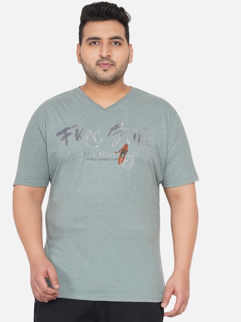 

Santonio Plus Size Men Grey Typography Printed Cotton V-Neck T-shirt