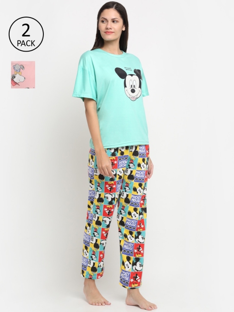 

KLOTTHE Women Multicoloured Set of 2 Cartoon Printed Cotton Blend 3 Piece Night Suit, Multi