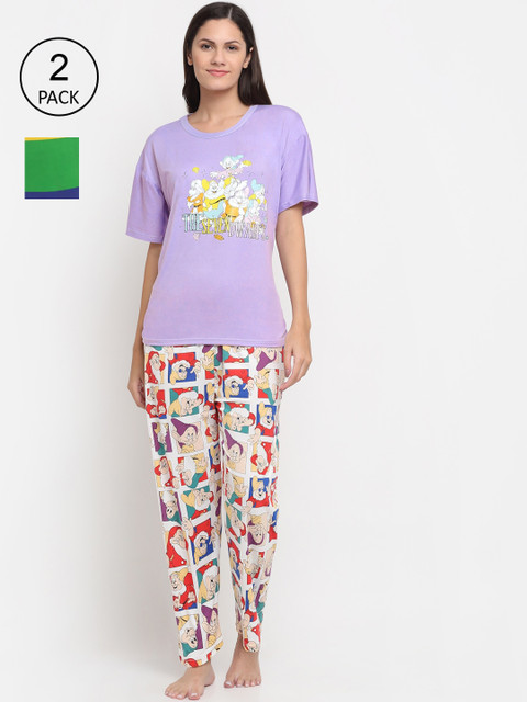 

KLOTTHE Women Lavender & Red Printed Night suit