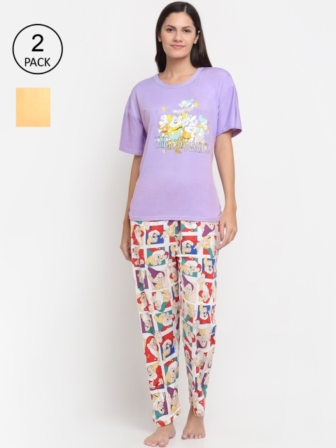 

KLOTTHE Women Pack of 2 Lavender & Yellow Printed Night suit