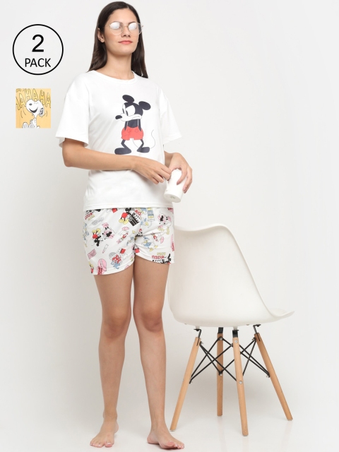 

KLOTTHE Women White & Peach Set Of 2 Cartoon Characters Printed Night Suit Set