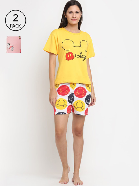 

KLOTTHE Women Pack Of 2 Yellow & Pink Printed Night Suit KLWNS-1036-1037-M