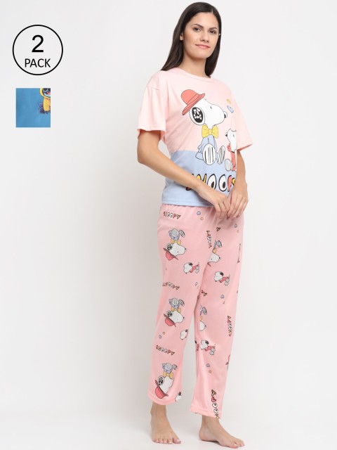 

KLOTTHE Women Pack of 2 Printed 3 Piece Night Suit, Multi