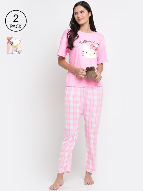 

KLOTTHE Women Multicoloured Set Of 2 Printed 3 piece Night suit, Multi