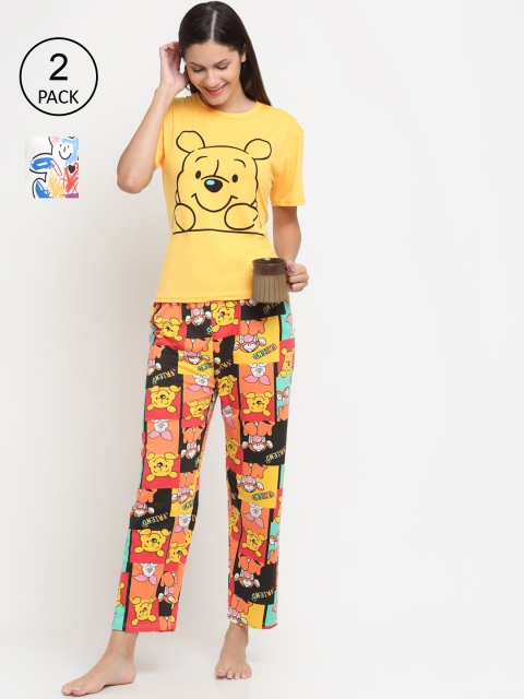 

KLOTTHE Women Pack of 2 Blue & Yellow Printed 3 Pc Night suit