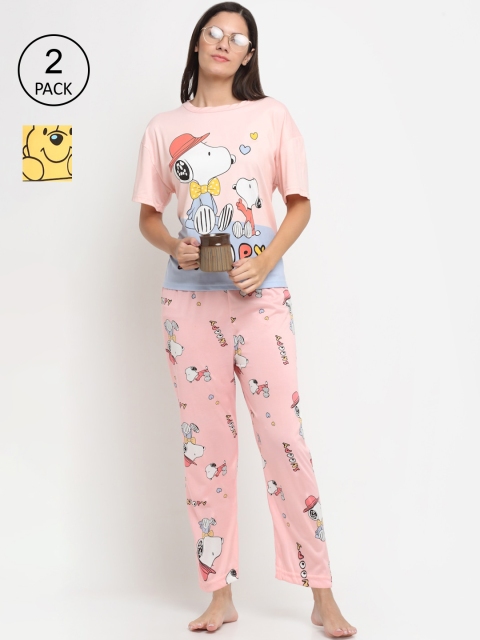 

KLOTTHE Women Pink & Yellow Printed Night suit
