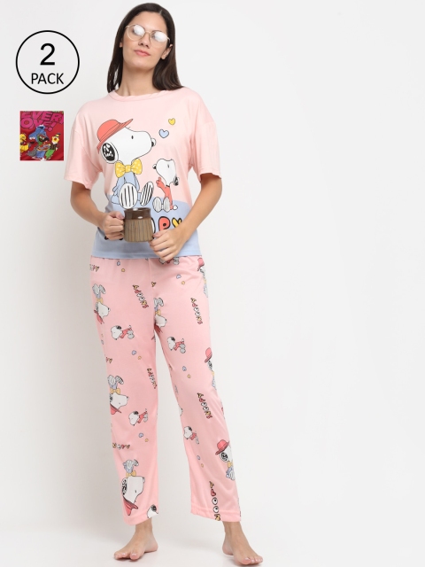 

KLOTTHE Women Pack of 2 Multicoloured Printed 3 Piece Night Suit, Multi