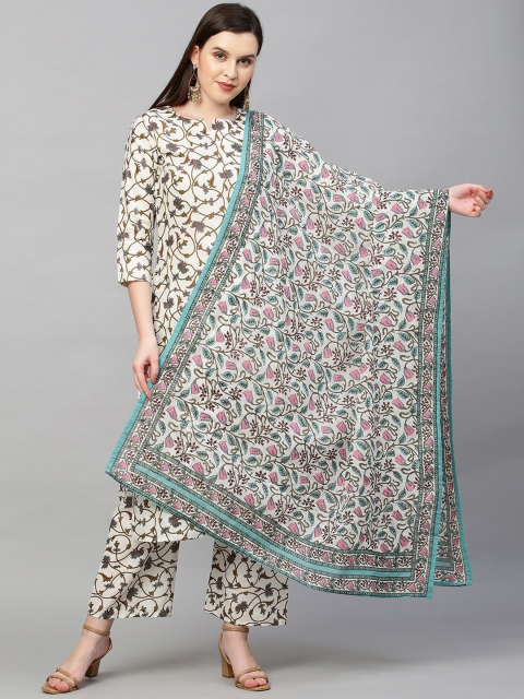 

KALINI Women White Floral Printed Kurta with Palazzo & Dupatta
