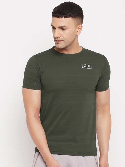 

FirstKrush Men Olive Green Striped T-shirt