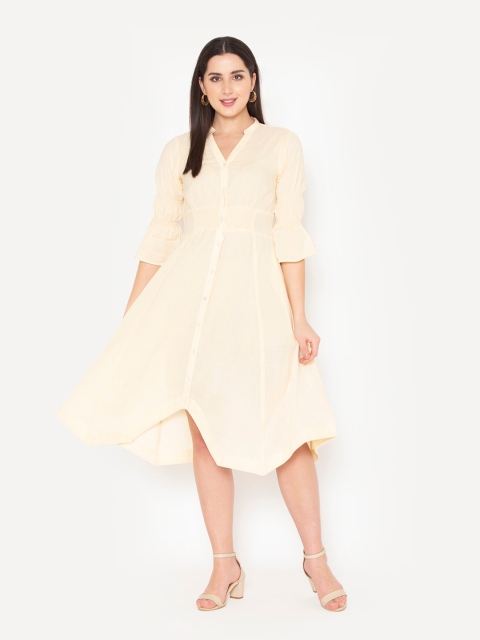

Ekmatra Cream-Coloured Shirt Midi Dress