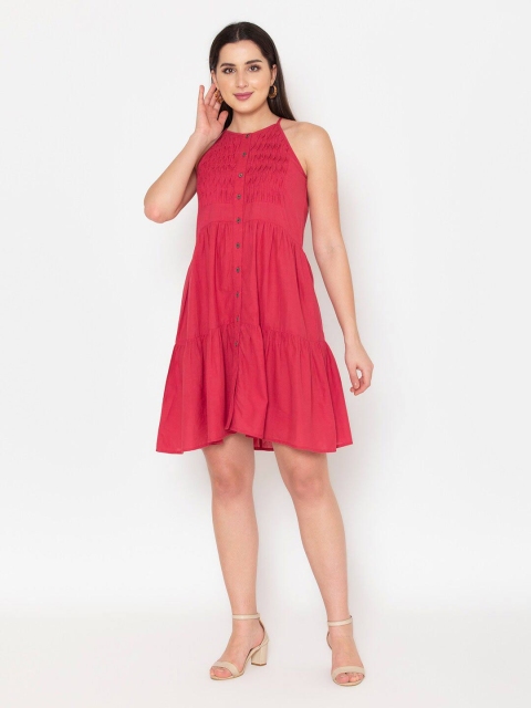 Ekmatra Fuchsia Tiered Pure Cotton Dress