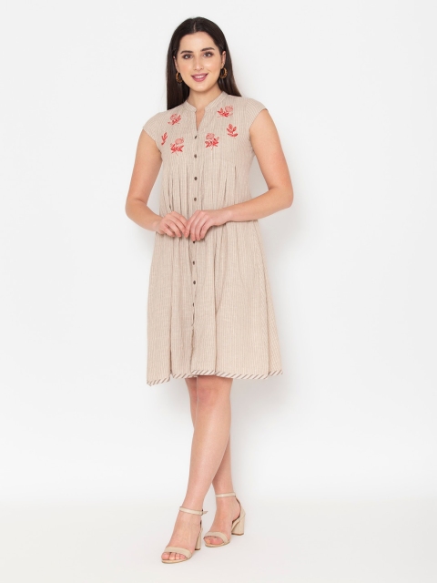 

Ekmatra Women Brown Embroidered Dress