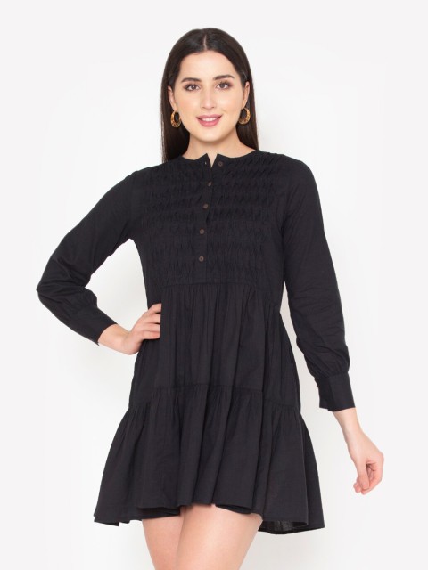 

Ekmatra Women Black Tiered Cotton Mini Dress
