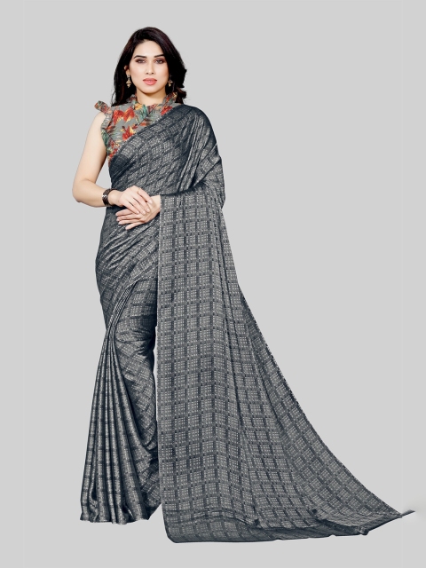 

Mirchi Fashion Grey Checked Block Print Chiffon Saree