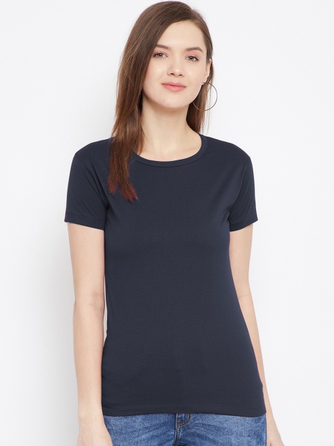 

FRENCH FLEXIOUS Women Navy-Blue Solid Lounge Tshirt
