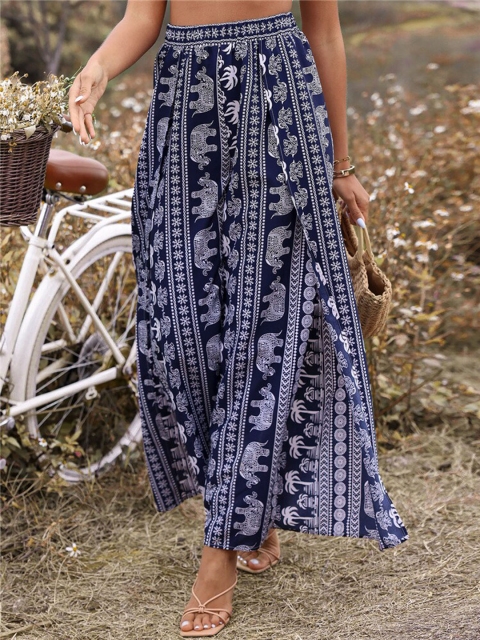 

La Aimee Women Navy Blue Printed Loose Fit Trousers