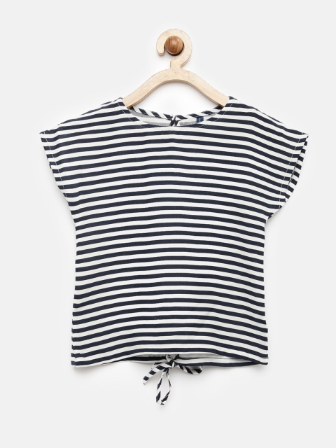 

YK Girls Navy Blue Striped Regular Top, Black