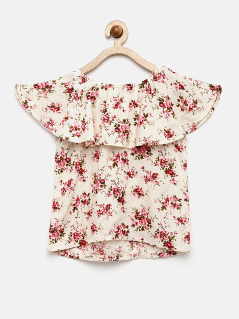 

YK Girls Cream Printed Bardot Top