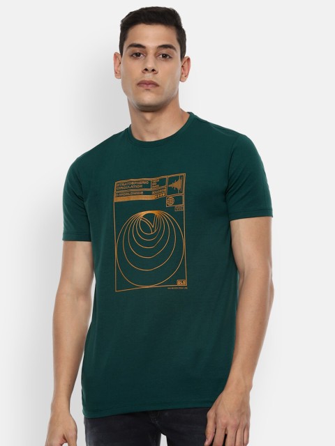 

VAN HEUSEN DENIM LABS Men Green Printed Pure Cotton T-shirt