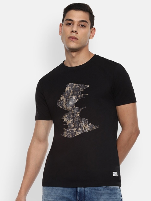 

VAN HEUSEN DENIM LABS Men Black & Grey Printed Cotton Round Neck T-shirt