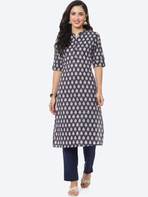 

Meena Bazaar Women Blue Ethnic Motifs Printed Cotton Kurta