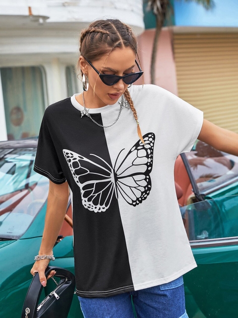 

La Aimee Black & Off White Colourblocked Top