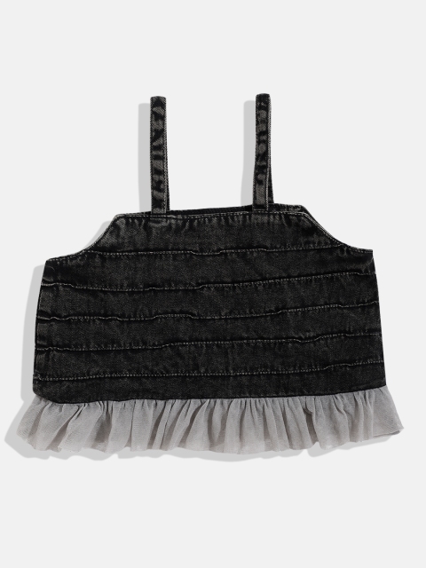 

GOJI Black Pure Cotton Solid Ruffles Top