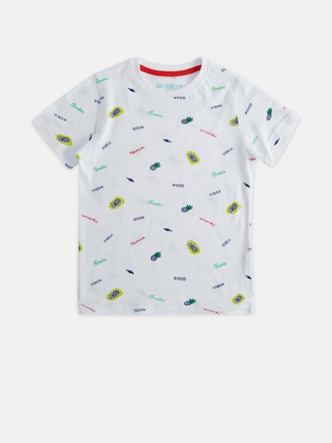

Pantaloons Junior Boys White & Green Printed Cotton T-shirt