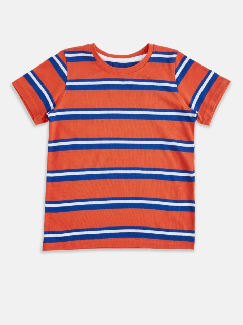

Pantaloons Junior Boys Orange Striped Cotton T-shirt