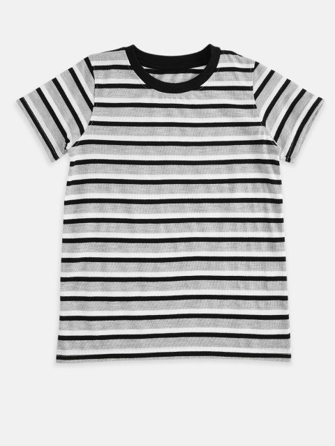 

Pantaloons Junior Boys Grey Melange & White Striped Cotton T-shirt