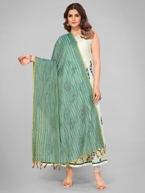 

Vbuyz Turquoise Blue & Green Woven Design Striped Art Silk Dupatta