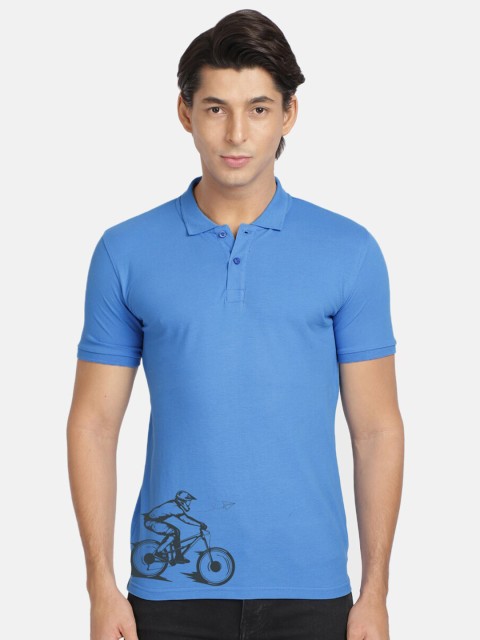 

BLACK RADIO Men Blue Graphic Printed Polo Collar Cotton T-shirt