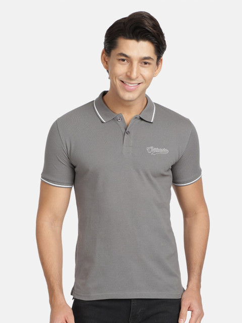 

BLACK RADIO Men Grey Polo Collar Regular Fit Cotton T-shirt