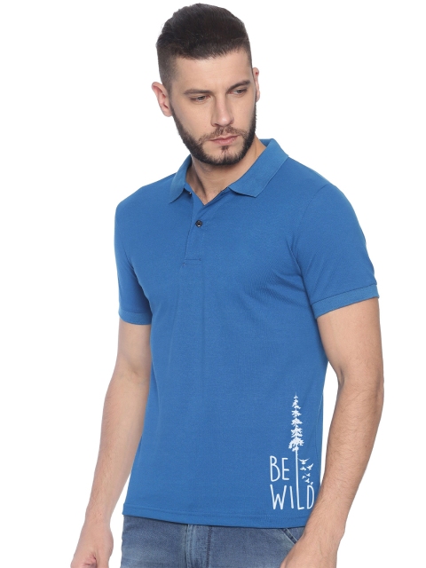 

BLACK RADIO Men Turquoise Blue Mandarin Collar T-shirt