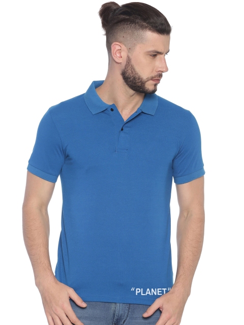 

BLACK RADIO Men Turquoise Blue Mandarin Collar T-shirt