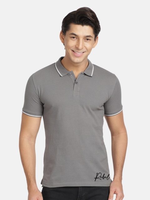 

BLACK RADIO Men Grey Polo Collar T-shirt