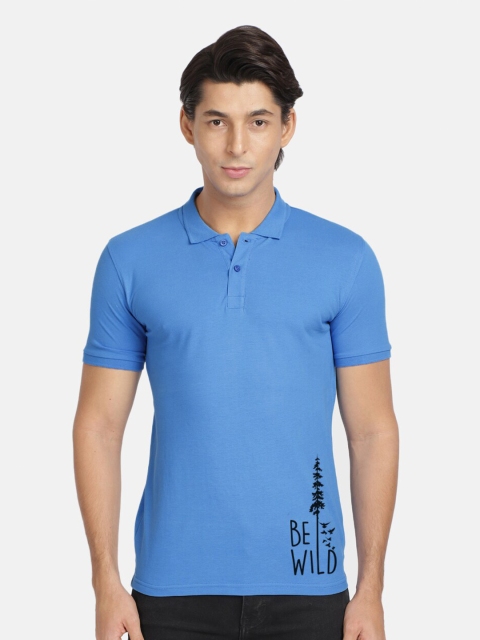 

BLACK RADIO Men Blue Typography Printed Polo Collar Cotton T-shirt